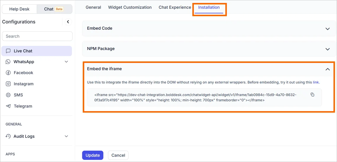 iframe support