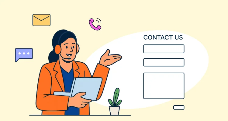 Illustration of a SaaS contact us page with email, phone, and chat support options