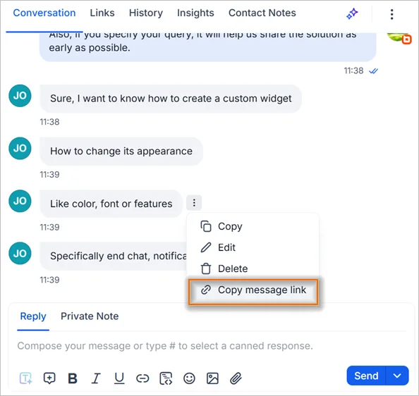 Copy message links