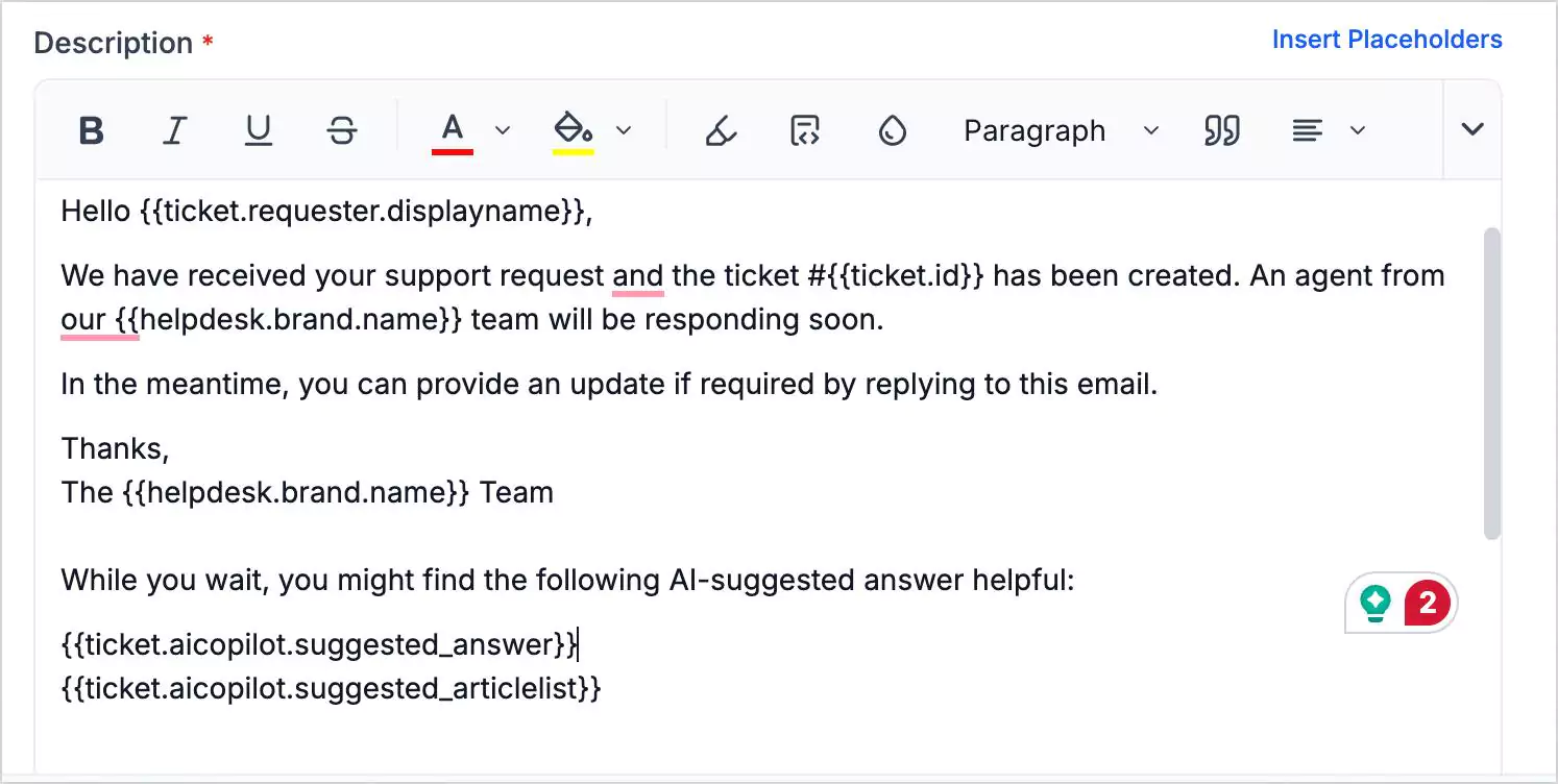 AI responses in email support