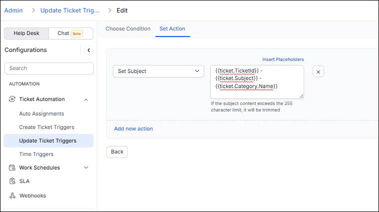 Placeholder support for set subject