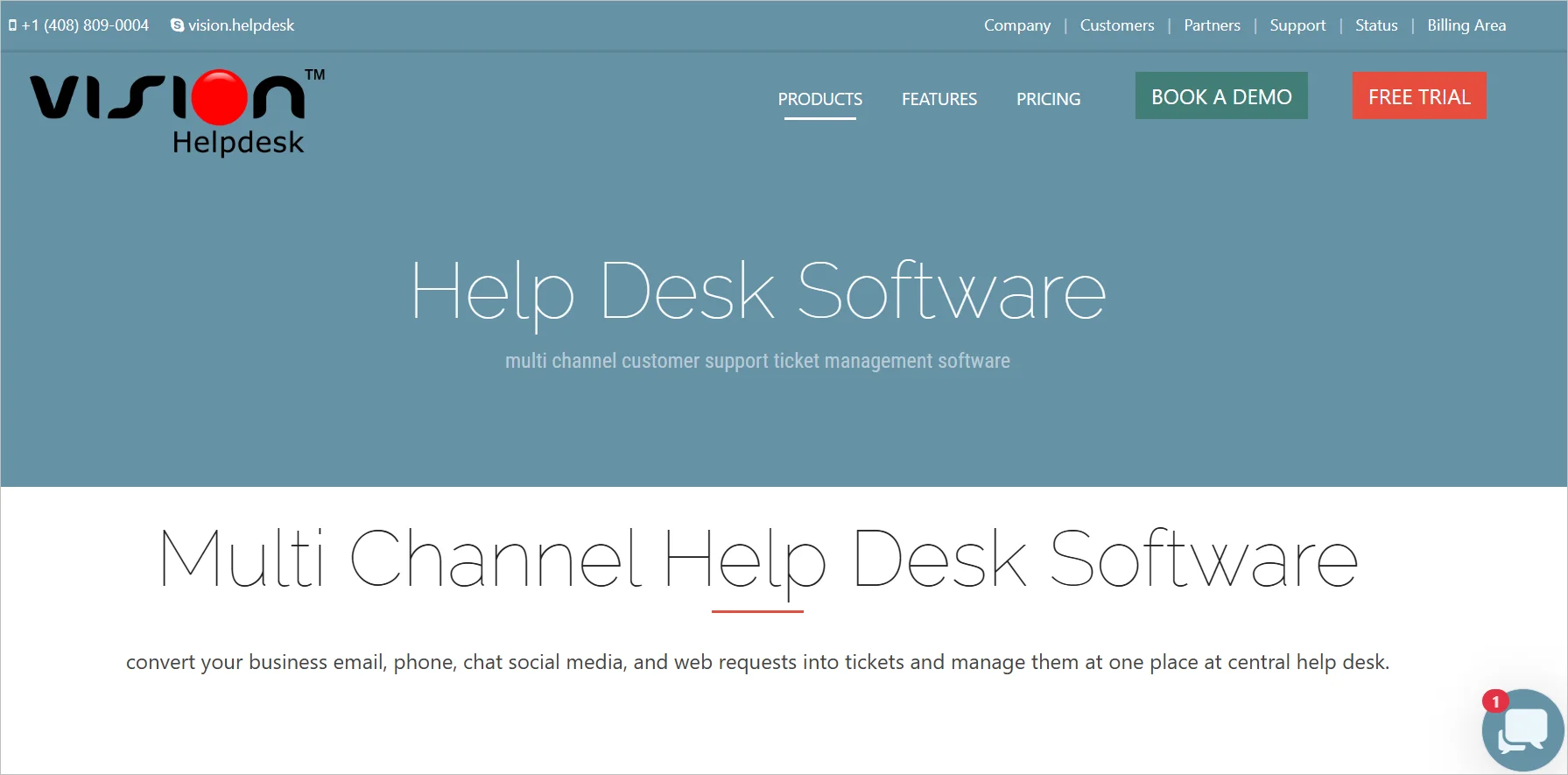 Vision Helpdesk cloud-based ticketing system offering ITIL service desk, help desk software, and live chat support.