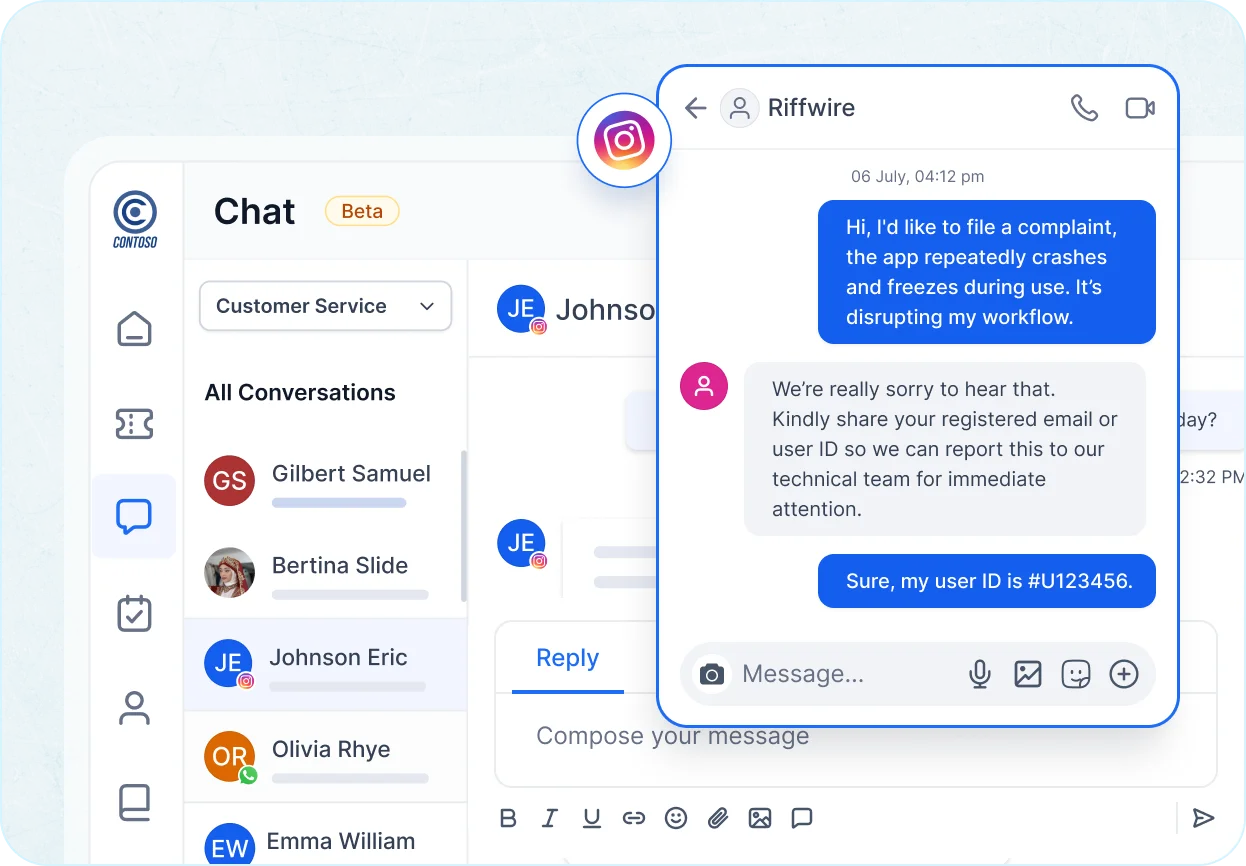 Instagram in complaint management software to manage messages, mentions, and reputation