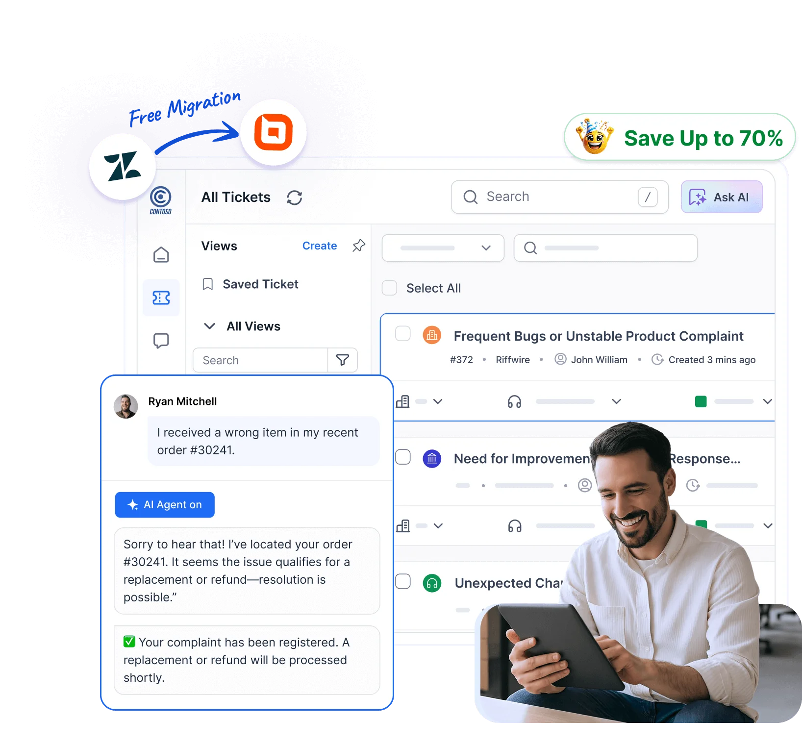 Switch to BoldDesk for free migration, AI, and better UX .