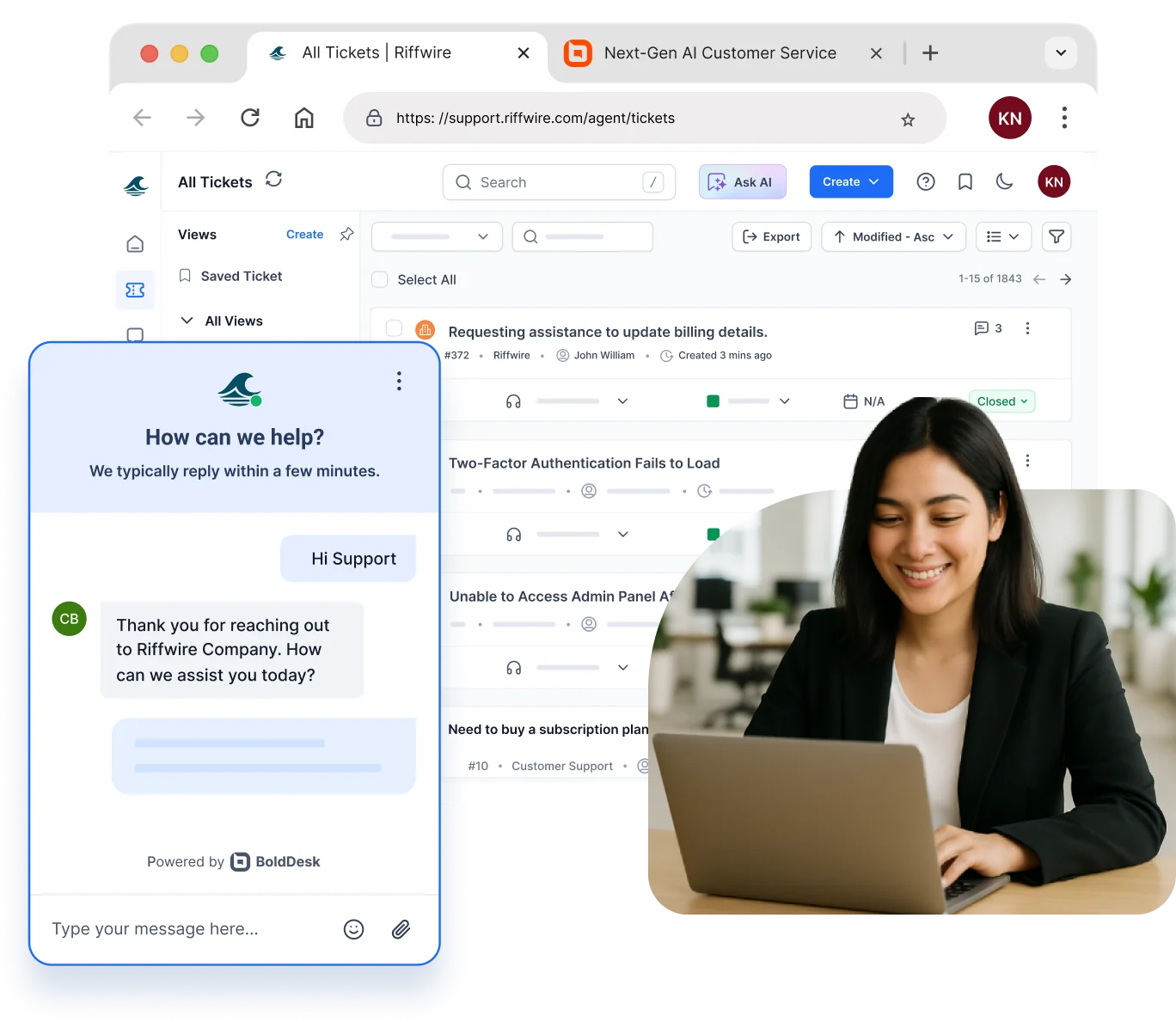 Web help desk software with quick setup, AI ticketing, and real-time support metrics.