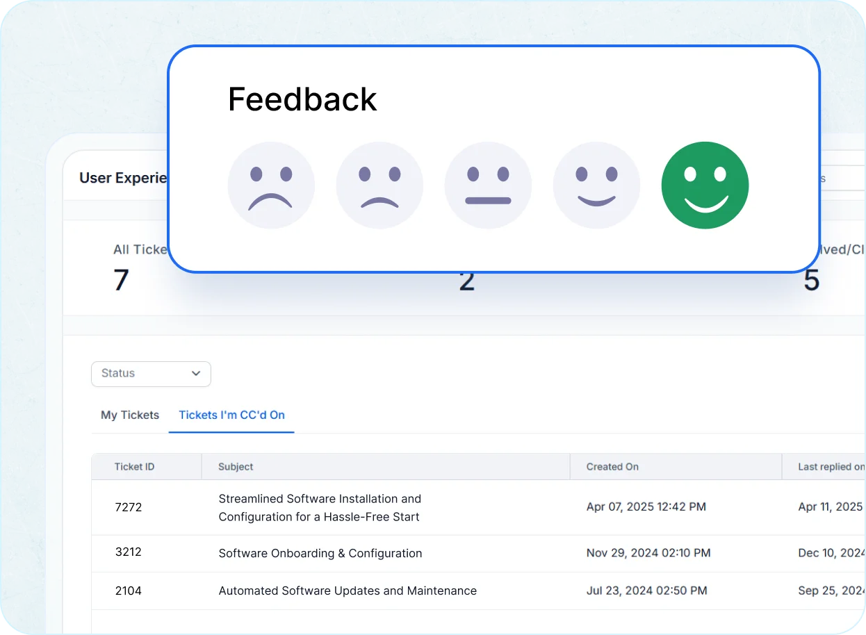 Internal help desk software for tracking employee satisfaction and resolution feedback