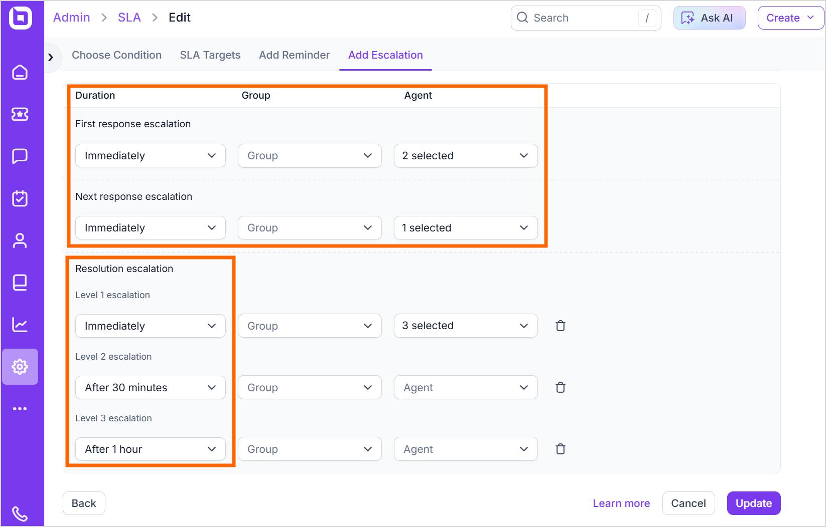 Outline your procedure for SLA breaches