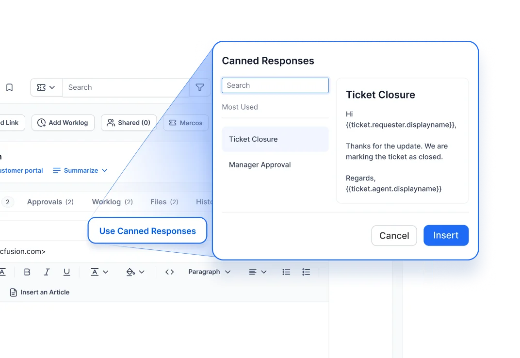 Internal help desk software with canned responses for fast and consistent support replies