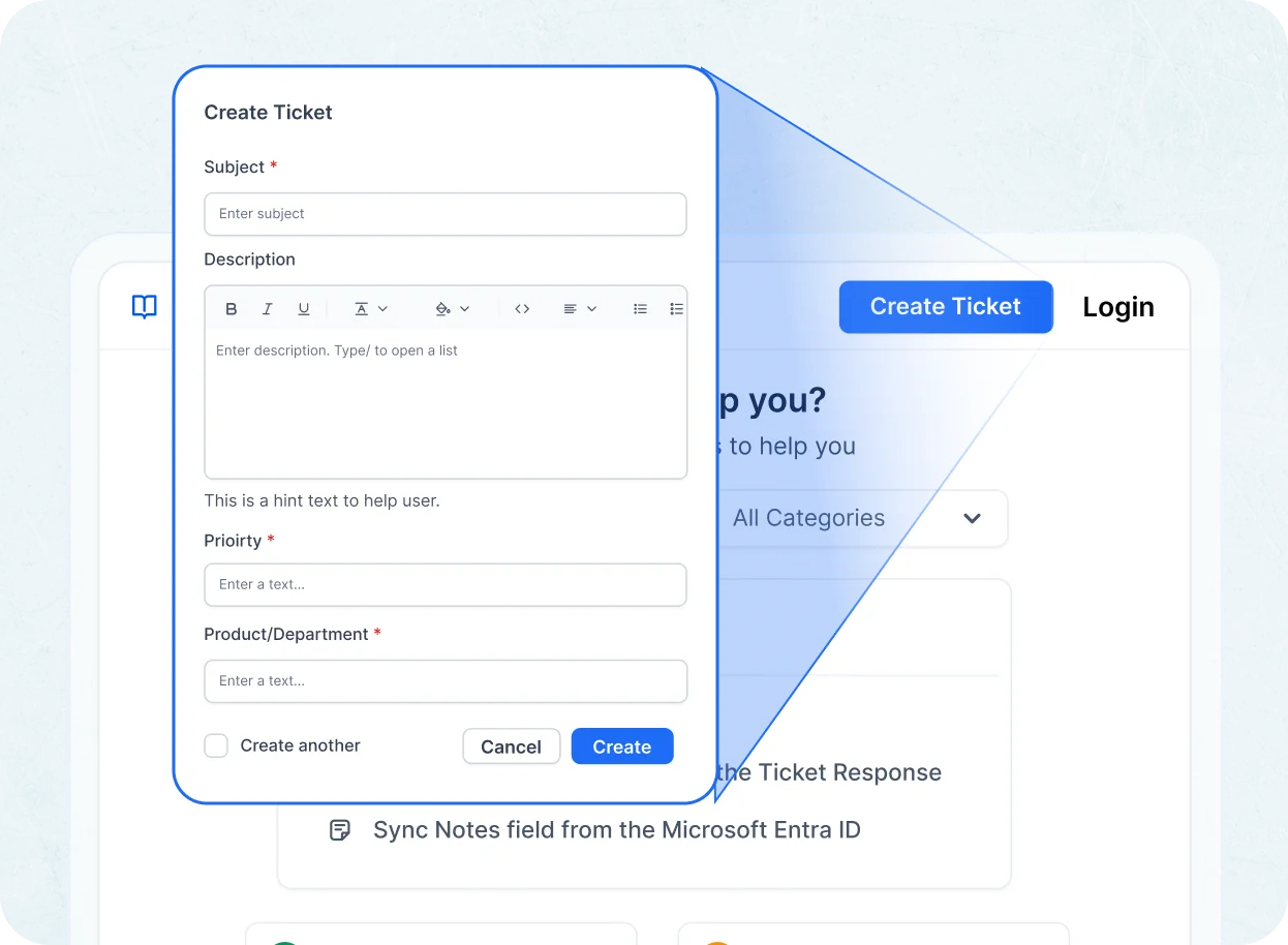 Direct ticket submission in knowledge management solutions for instant in-article help.