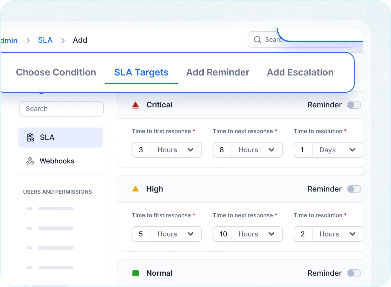 Internal help desk software for organizing workflows with SLA targets and reminders
