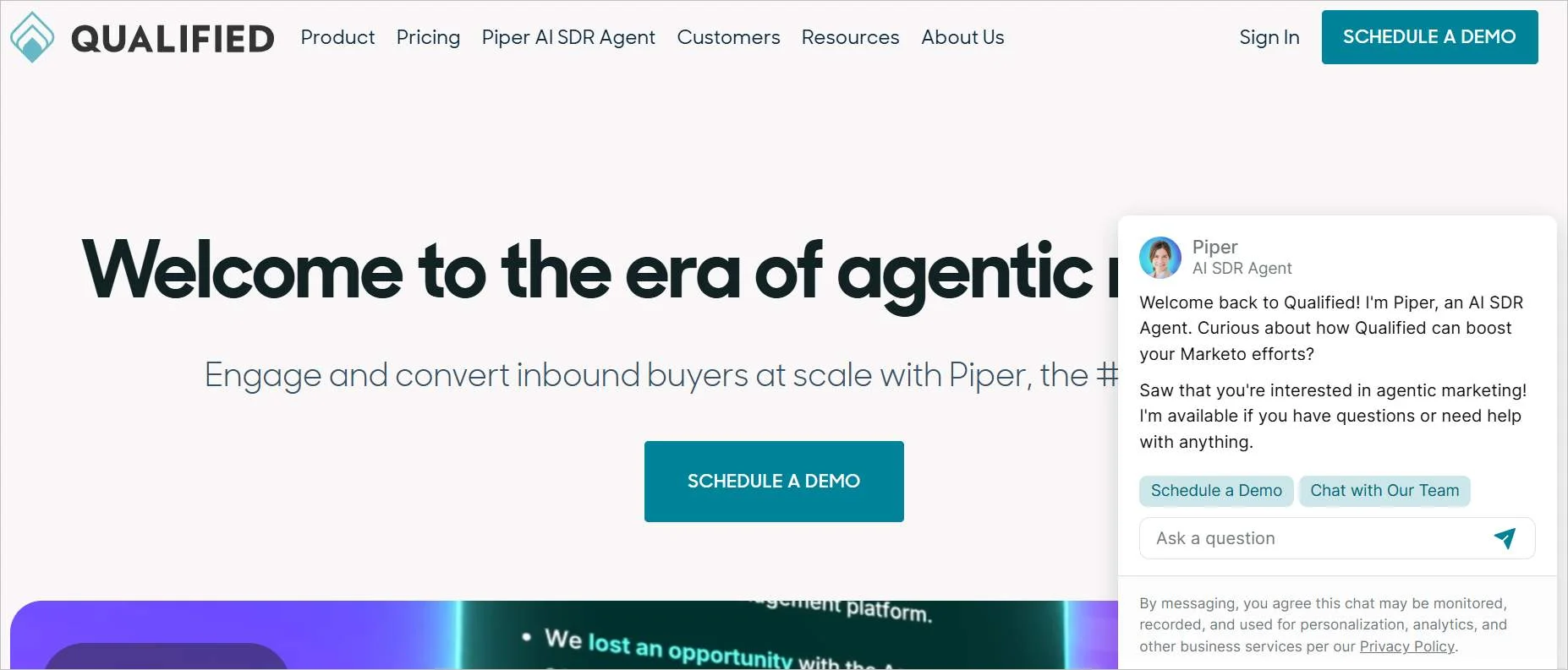 Image showing Qualified agentic marketing platform homepage