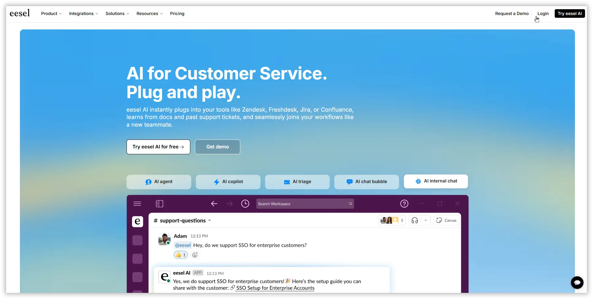 eesel AI Chatbase alternative homepage
