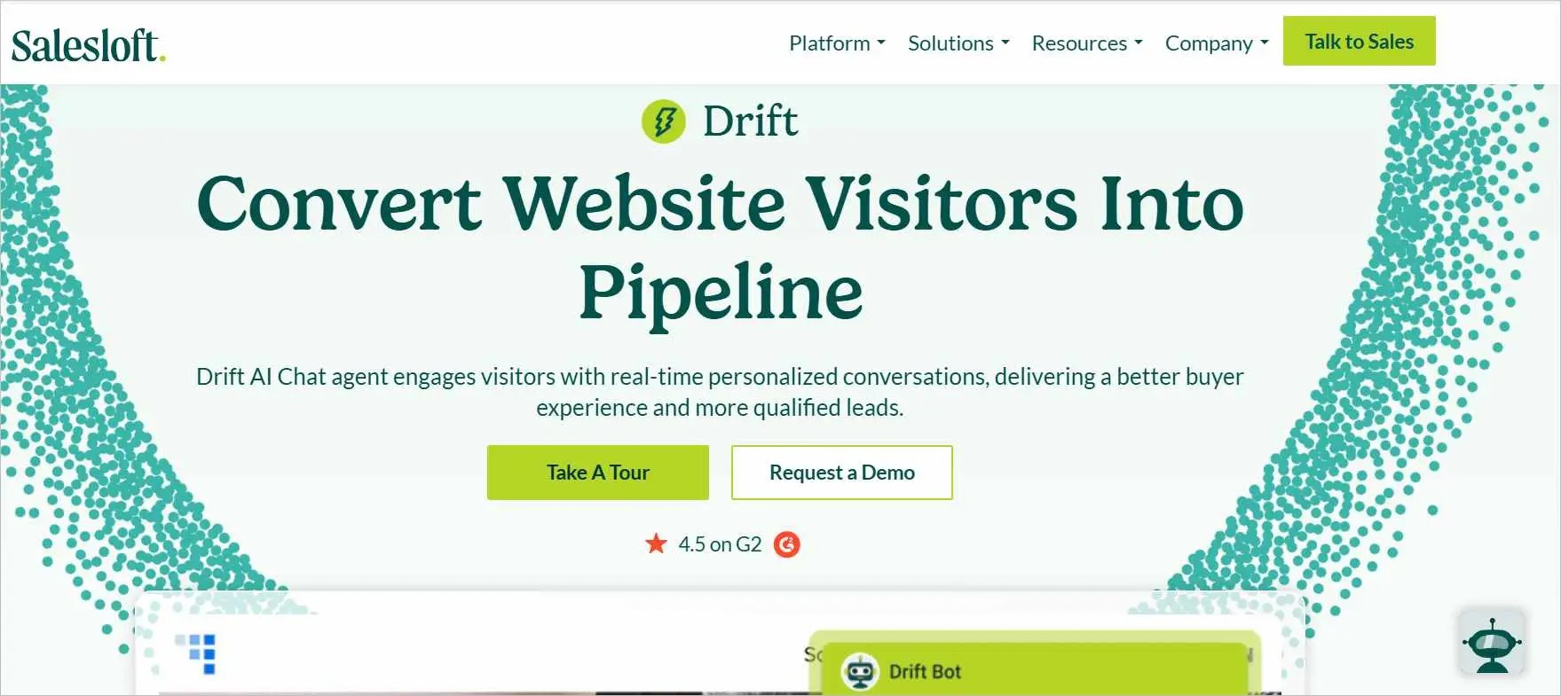 Drift AI Chat agent by Salesloft homepage