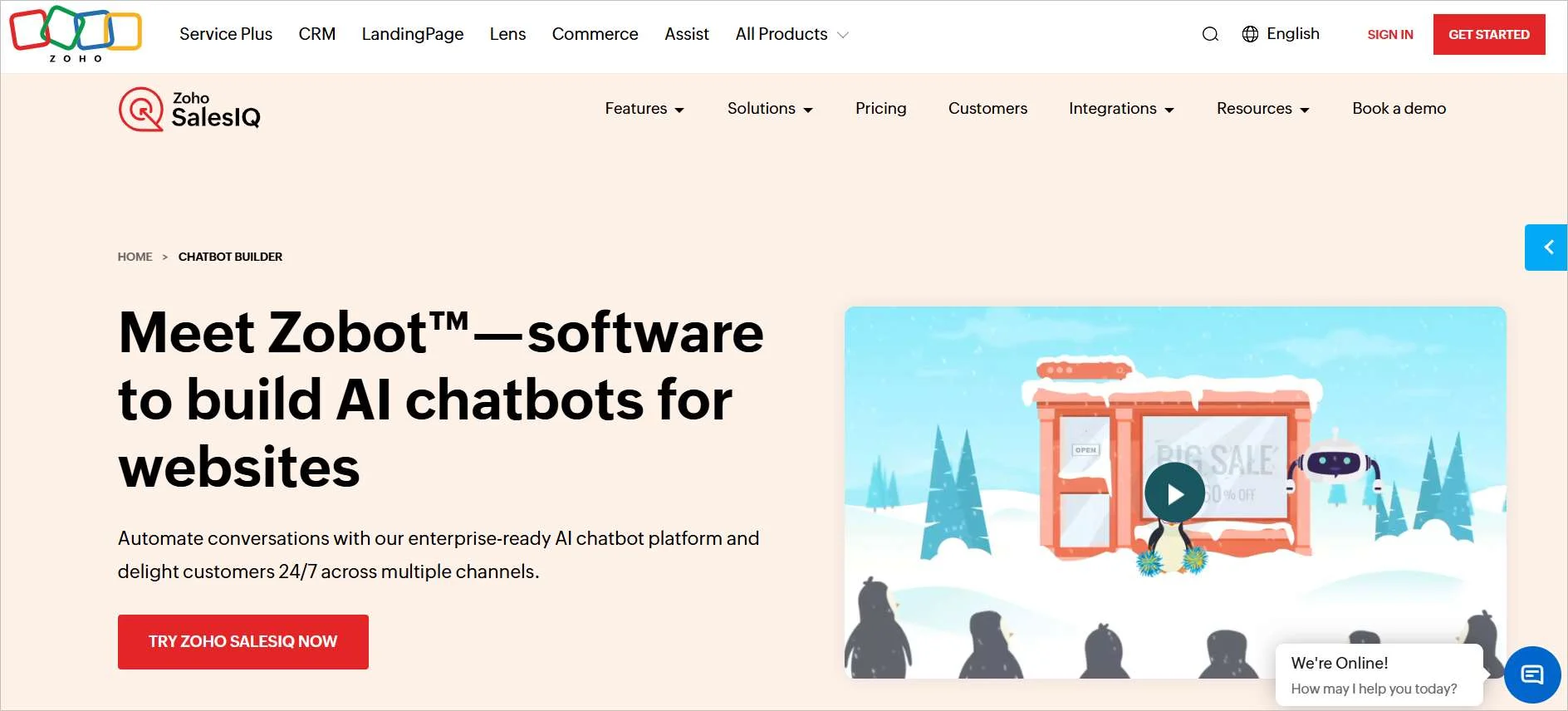 Zoho SalesIQ chatbot builder dashboard interface