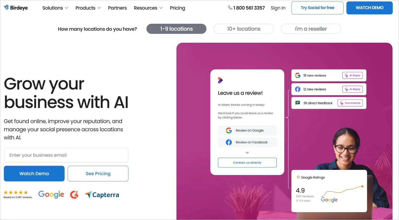 Birdeye marketing and reputation management AI software homepage
