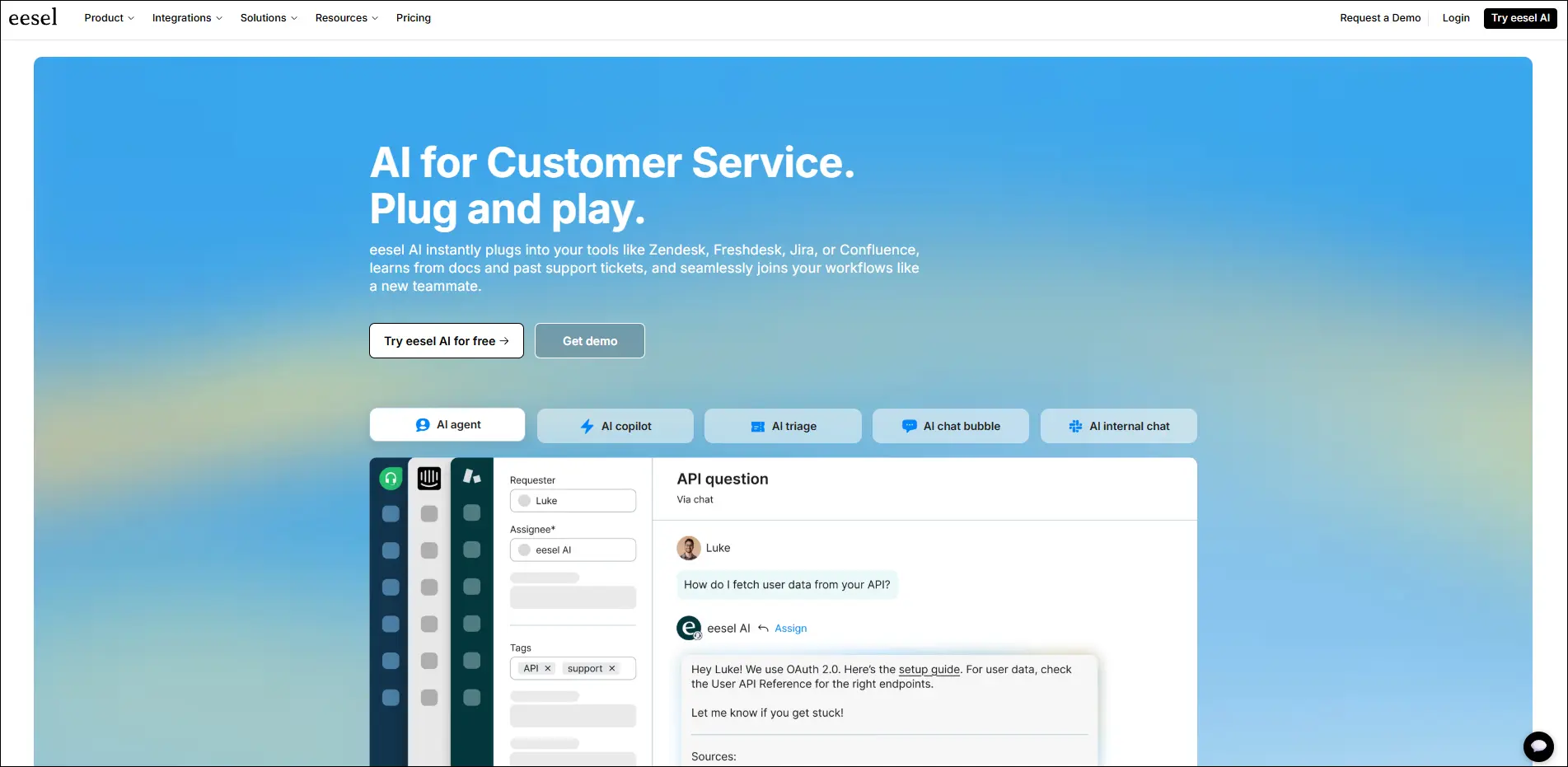 Knowledge‑based AI support system answering queries using internal documentation and connected help desk tools.