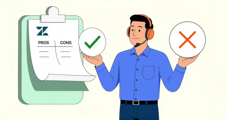 Image showing a customer service agent comparing the pros and cons of Zendesk features.
