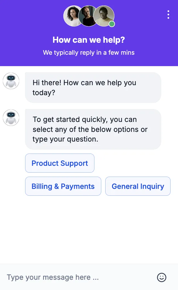 Multiple welcome messages and smart suggestion options