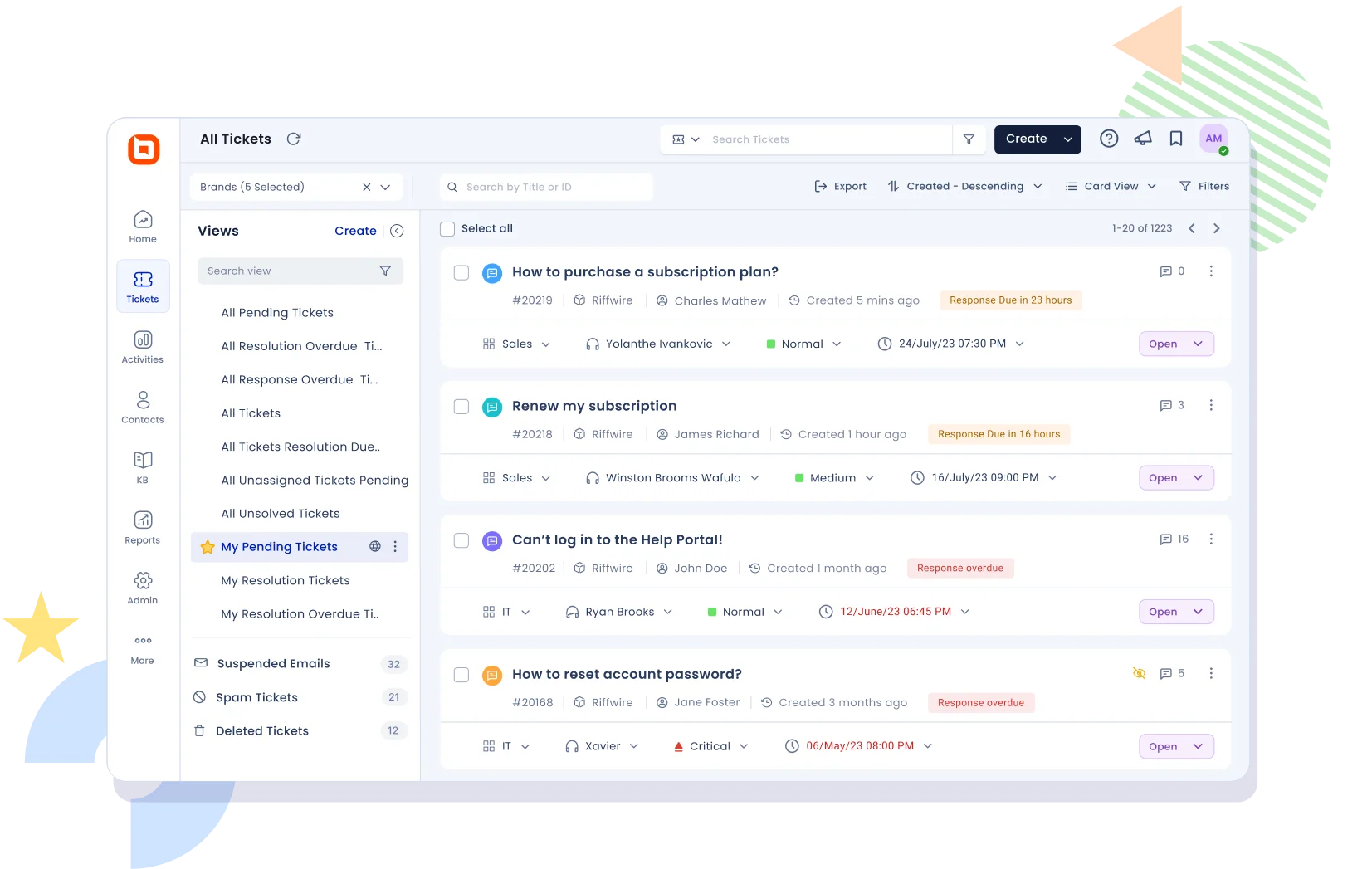 Ticketing software UI illustration with tickets and menus