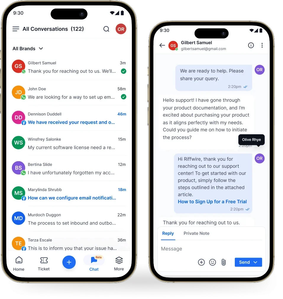 Stay connected with help desk software mobile app chat anywhere via iOS & Android.