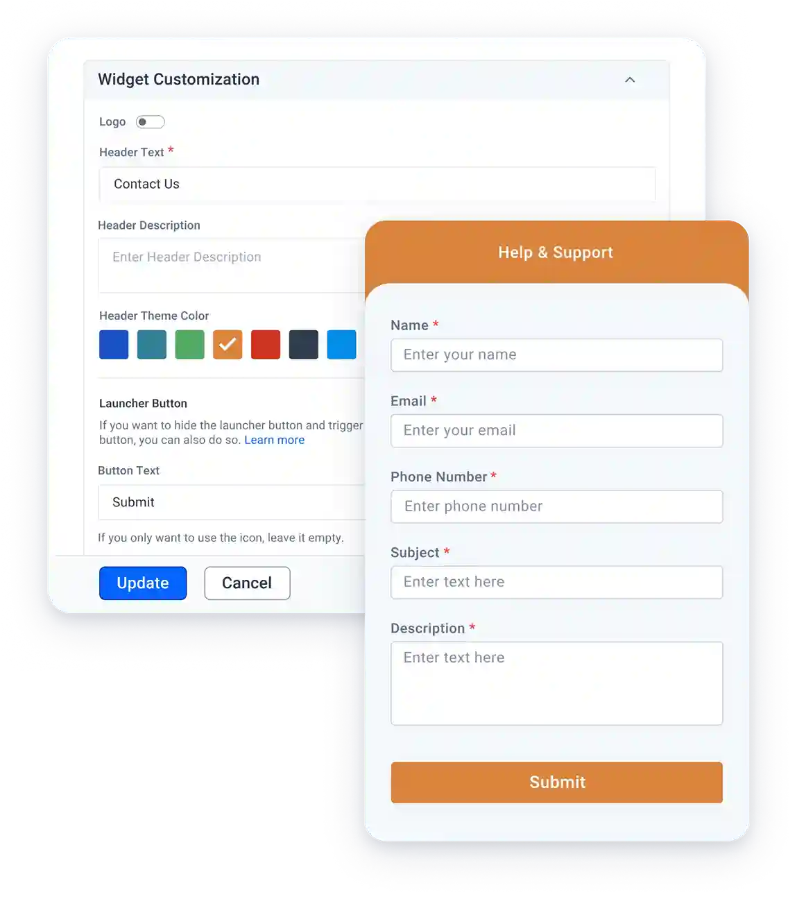 Customization in embeddable help widget