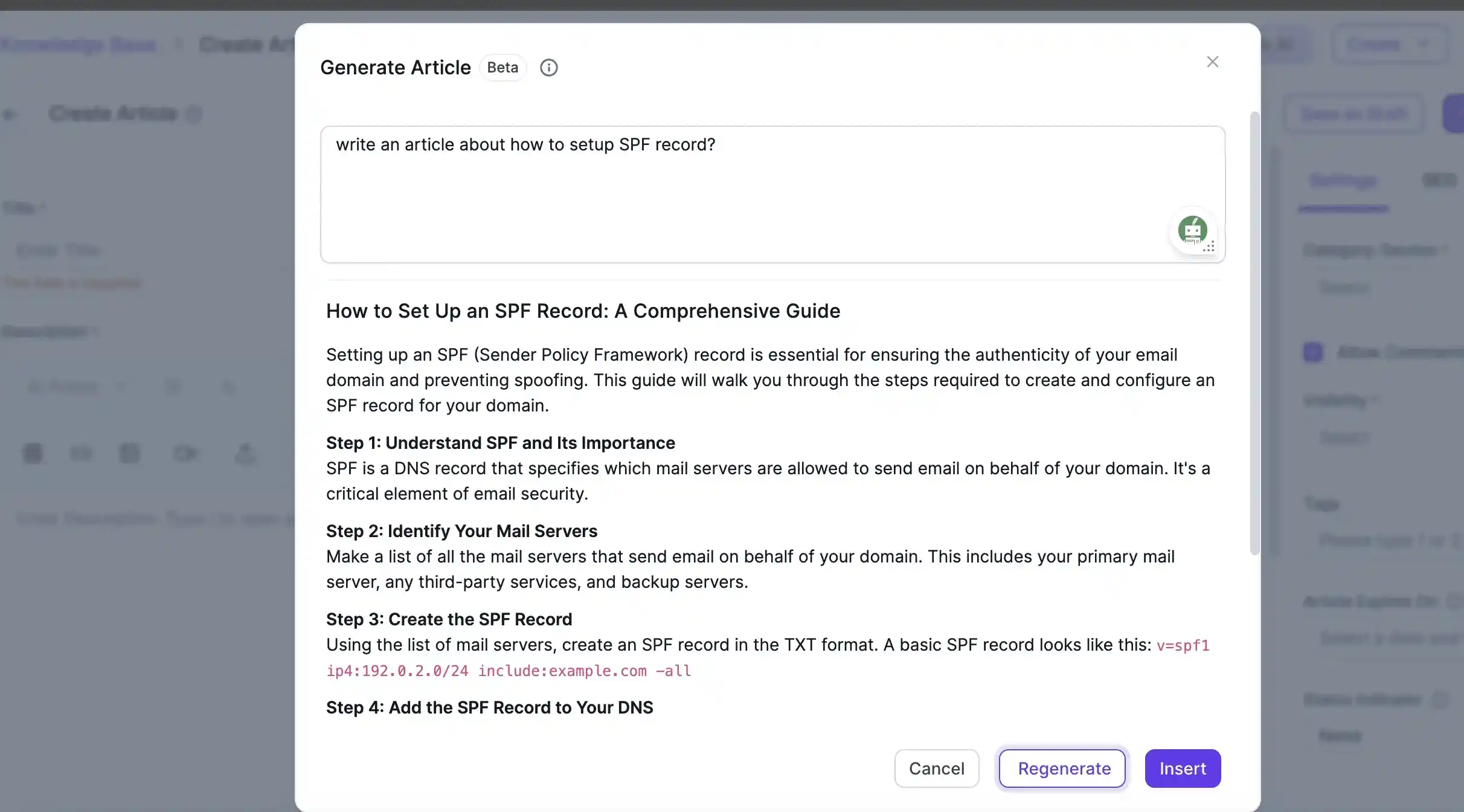 Computer screen shows SPF setup guide titled “How to Set Up an SPF Record” with step-by-step instructions in digital format.