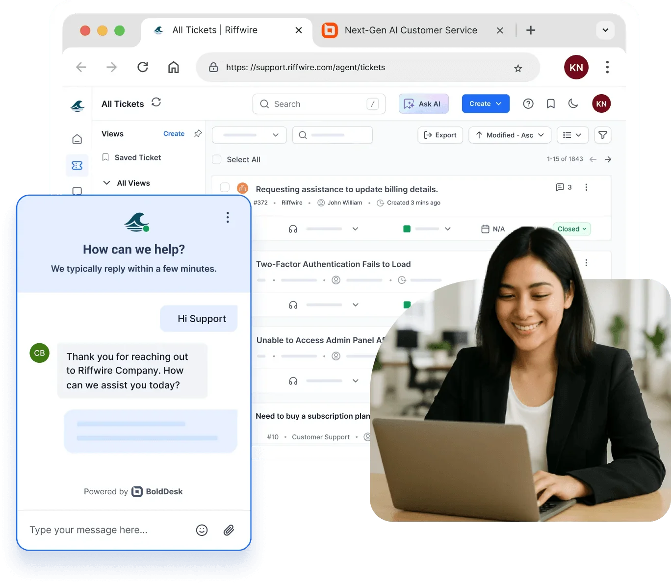 Web help desk software with quick setup, AI ticketing, and real-time support metrics.