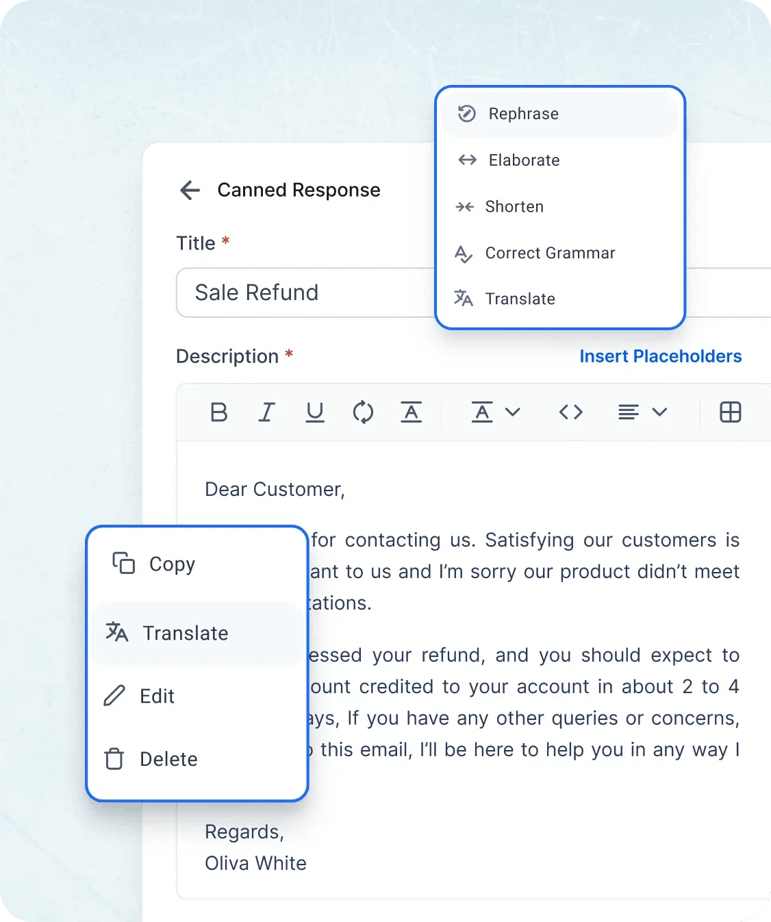 Productivity tools in live chat software boost support with canned replies & filters.