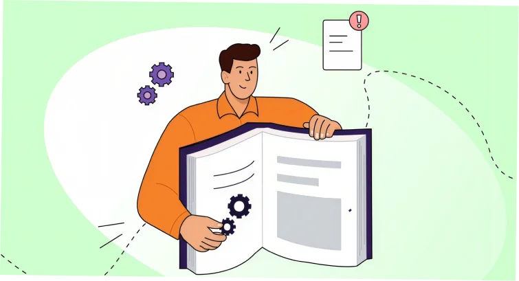 Illustration showing a person holding a user guide.