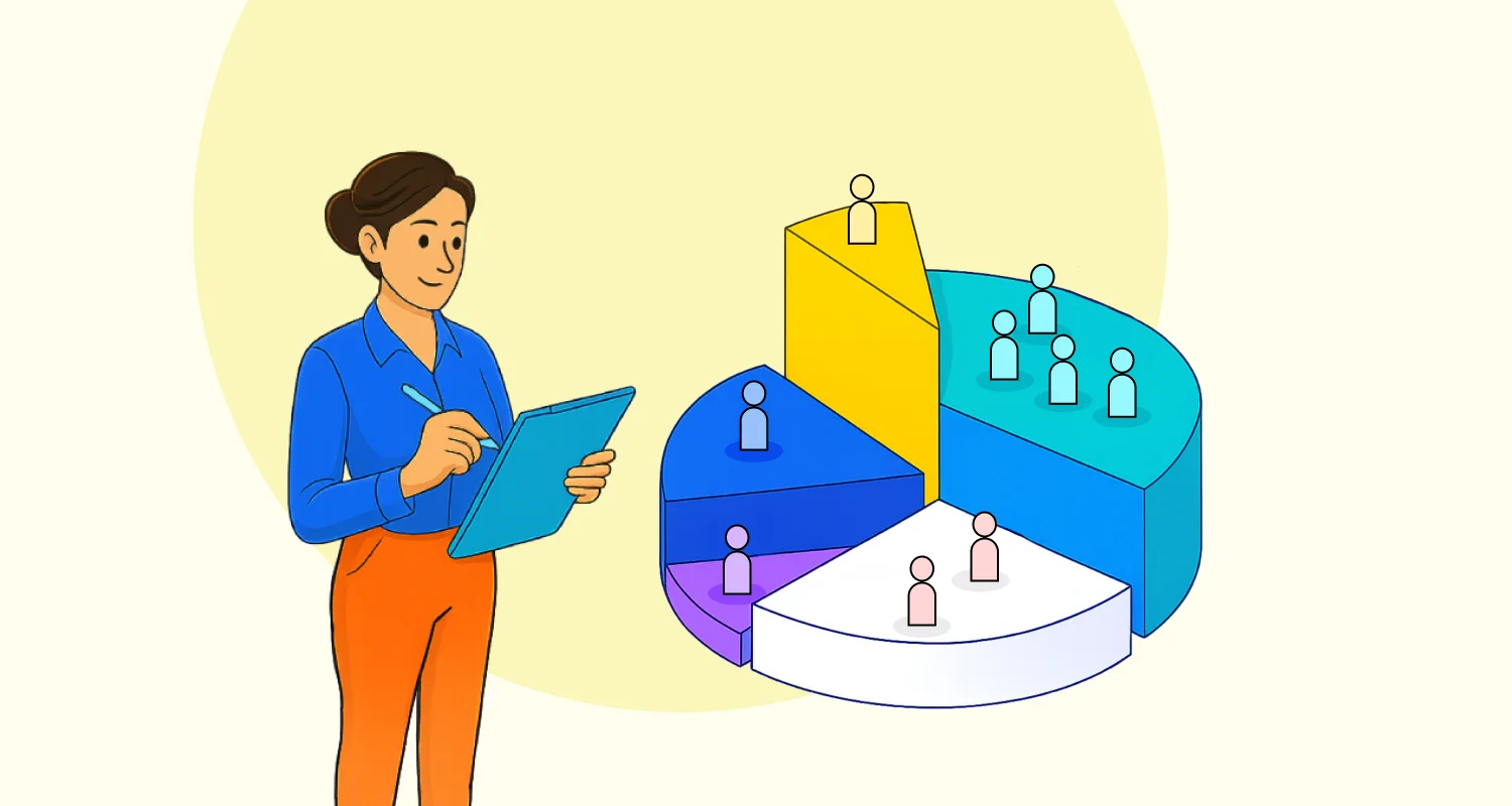 Customer segmentation diagram with central person figure