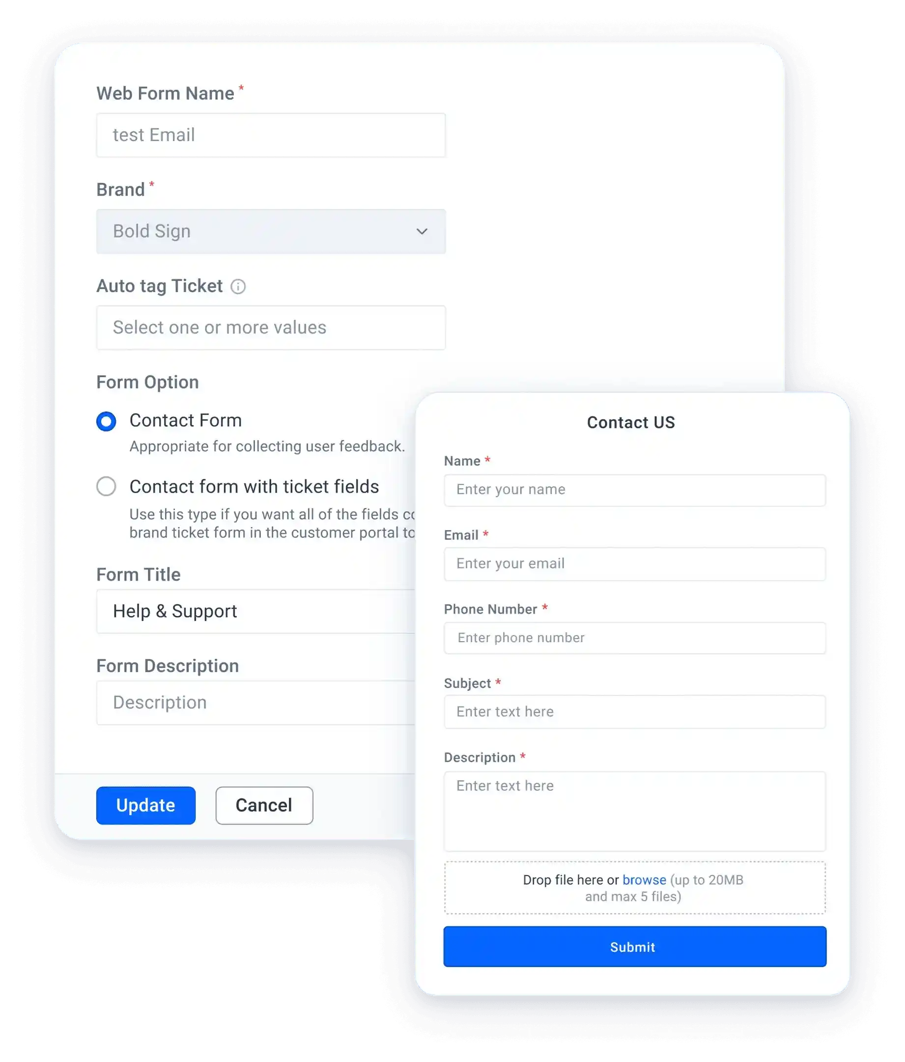 Embeddable Contact Us form in embeddable web widget