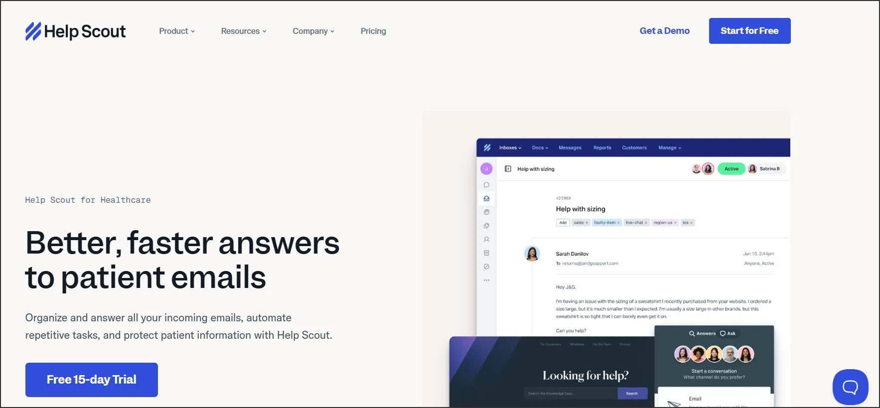 Help Scout for healthcare home page