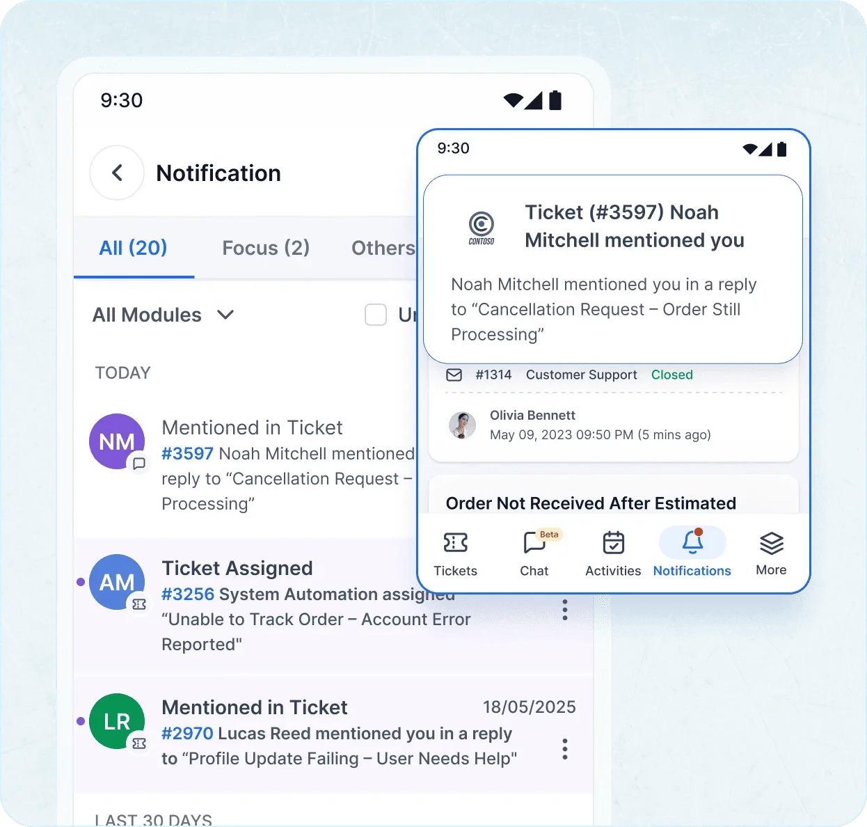 Mobile help desk: Stay alert with mobile notifications for ticket updates.