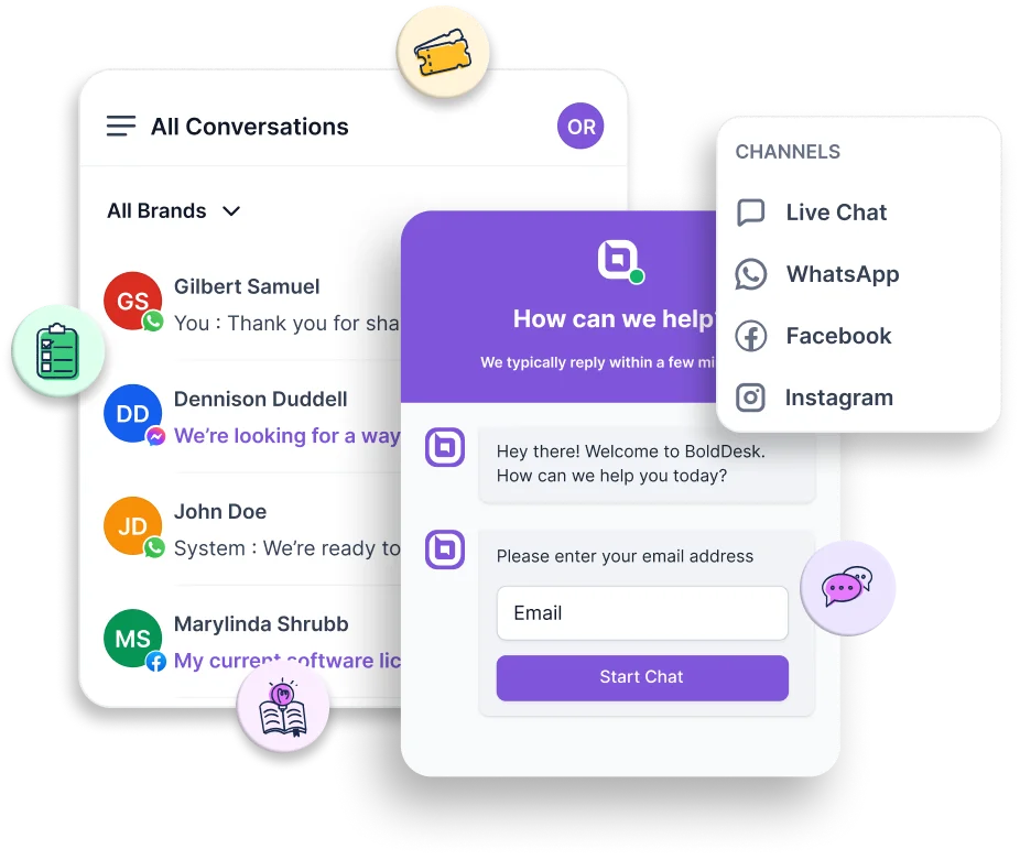 Support system interface showing chat list and live chat form for customer assistance