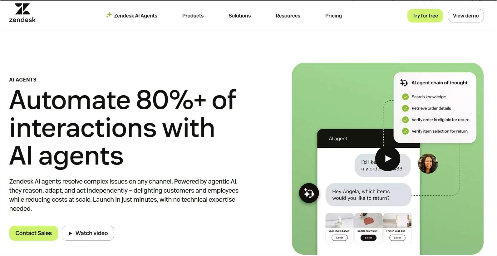 Zendesk AI agent home page