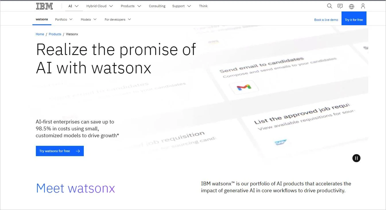IBM Watsonx home page