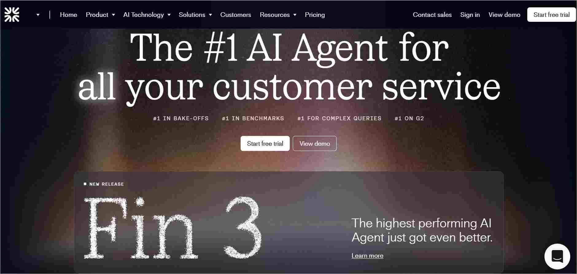 Intercom Fin AI agent home page