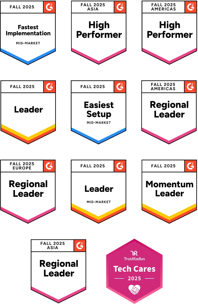 Help desk for Entertainment awards: G2 Fall 2025 badges and TrustRadius Tech Cares recognition.