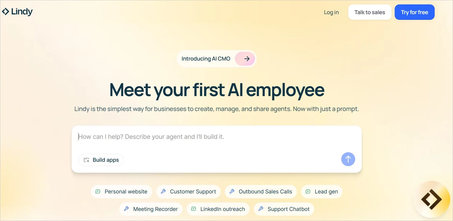 Lindy AI agent home page
