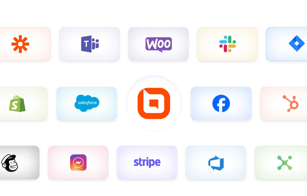 Integration screen showing multiple app logos for connecting workflows and systems.