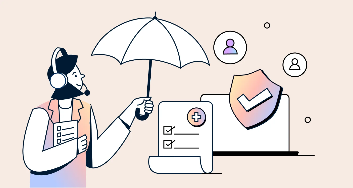 Banner image for customer service in insurance showing support agent covering policyholders' critical claims and policies