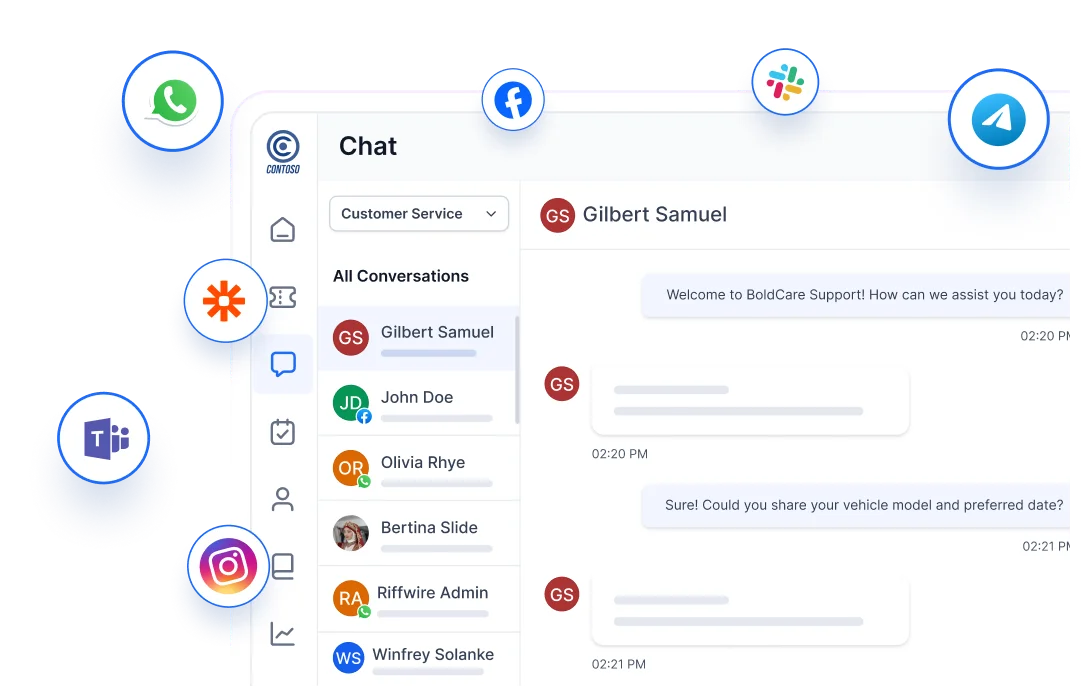 Chat interface for handling customer queries across multiple channels.