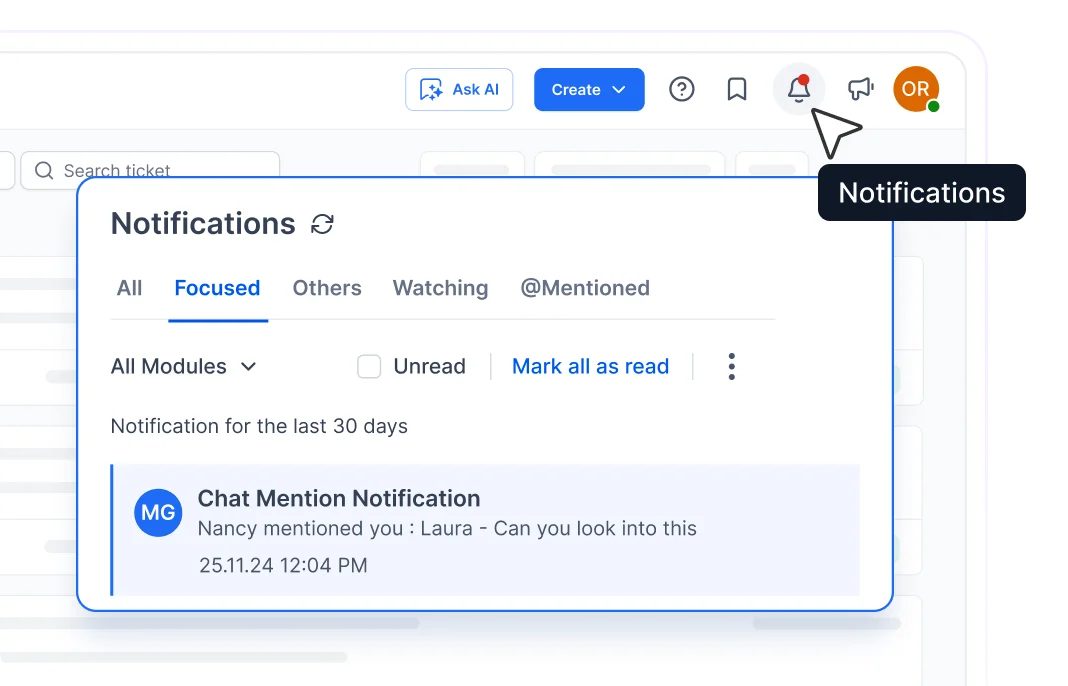 Notification panel displaying workflow automation and alerts.
