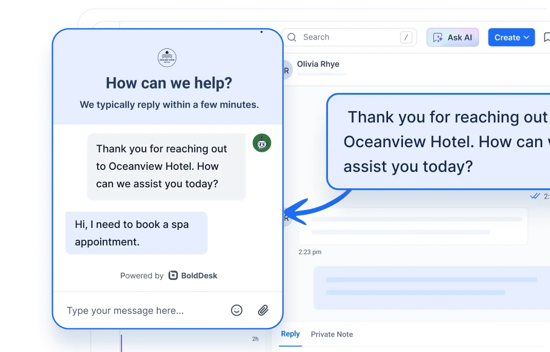 Hospitality helpdesk chat for quick customer support and booking assistance in hospitality industry.