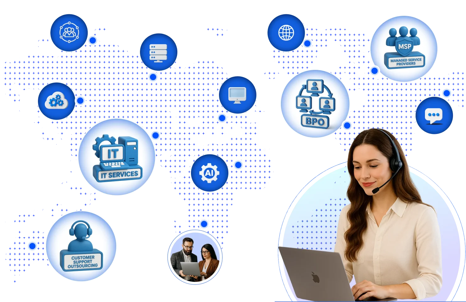 ITES banner showing a user with laptop, icons of house, car, airplane, and security shield for services.