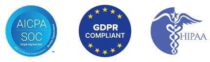 AICPA SOC, GDPR, HIPAA compliance logos