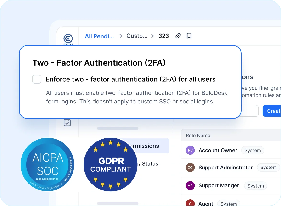 Security and compliance concept showing shield icon with text about protecting data and ensuring regulatory standards.