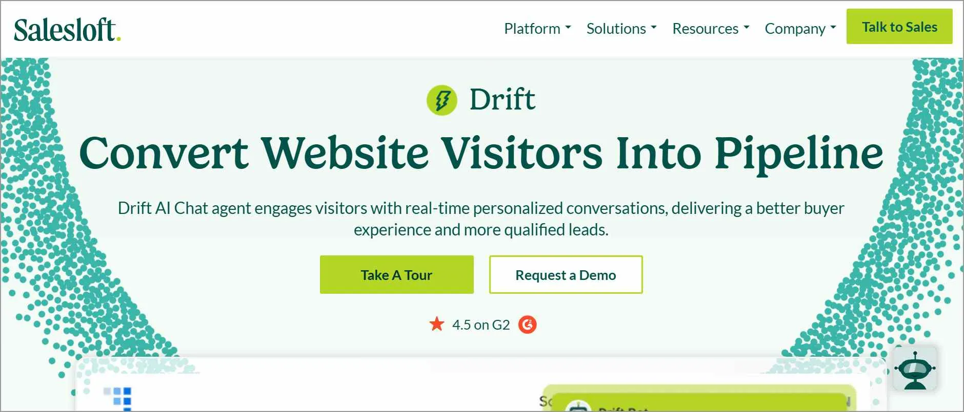 Drift AI homepage: conversational marketing and sales automation platform