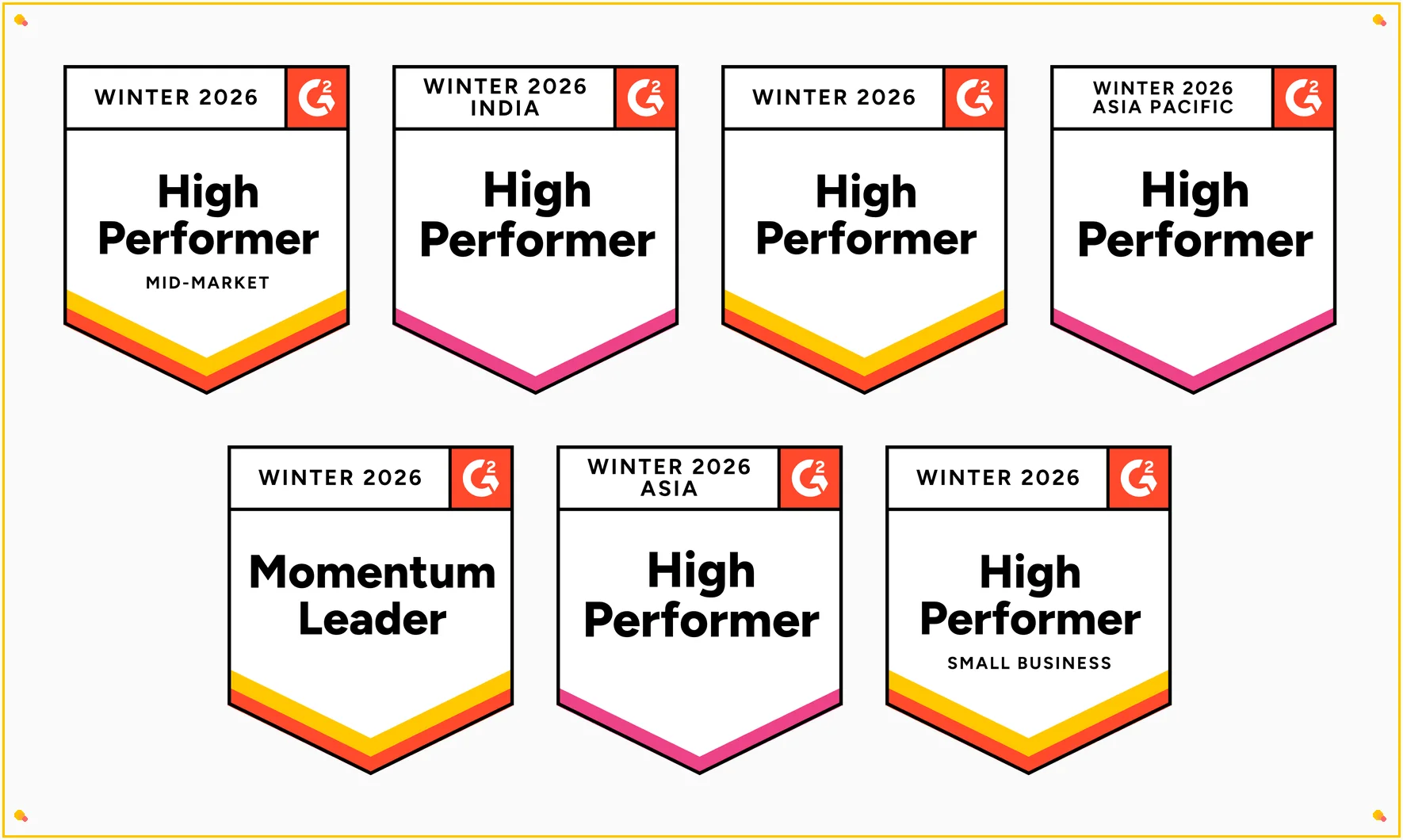 Seven G2 Winter 2026 badges awarded to BoldDesk for contact center knowledge base performance across regions and segments.