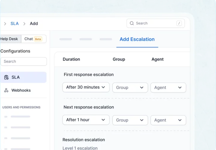 SLA escalation rules defining response and resolution timelines to prevent stalled tickets and growing inbox backlogs